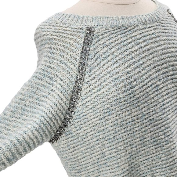 NWT Anthropologie Sleeping on Snow Rhinestone Blue Open Knit Sweater Medium - Picture 6 of 11